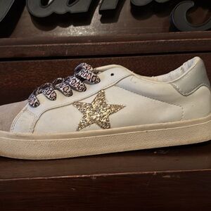 White Sneakers with Gold Glitter Star